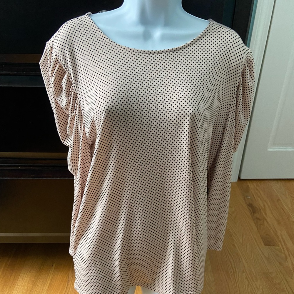 Pretty pale pink long sleeved blouse with ruffle shoulder detail
